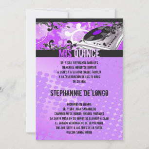 5x7 Purpl DJ Spin Platenspeler Quinceanera Uitnodi Kaart