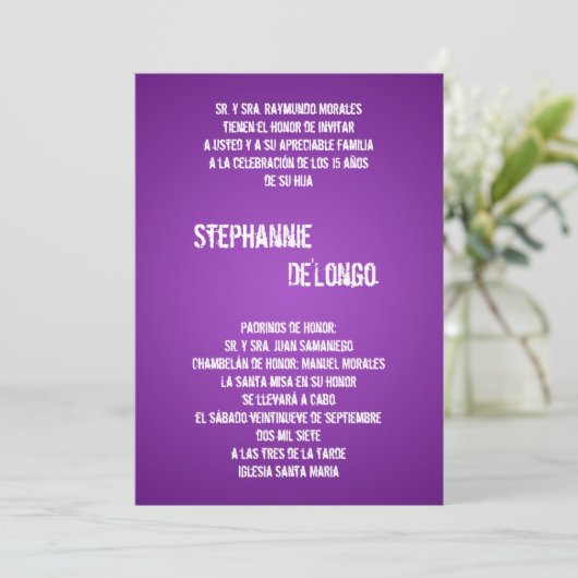 5x7 Purpl DJ Spin Platenspeler Quinceanera Uitnodi Kaart (Staand voorkant)