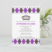 5x7 Purpl Grey Argyle Crown Baby shower Uitnodigin Kaart (Staand voorkant)