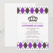 5x7 Purpl Grey Argyle Crown Baby shower Uitnodigin Kaart (Voorkant / Achterkant)