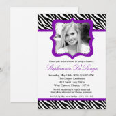 5x7 Purpl Zebra PHOTO Sweet 16 Birthday Invitation Kaart (Voorkant / Achterkant)