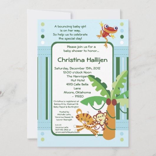5x7 Rain-forest Oerwoud Baby shower Invitation Kaart (Voorkant)