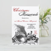 5x7 Red Black Masquerade-kerstuitnodiging Kaart (Staand voorkant)