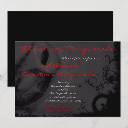 5x7 Red Black Masquerade met Kerstmis XMAS-uitnodi Kaart (Voorkant / Achterkant)