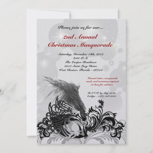 5x7 Red Black Masquerade met Kerstmis XMAS-uitnodi Kaart (Voorkant)