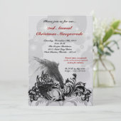 5x7 Red Black Masquerade met Kerstmis XMAS-uitnodi Kaart (Staand voorkant)