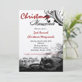 5x7 Red Black Masquerade met Kerstmis XMAS-uitnodi Kaart (Staand voorkant)