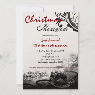 5x7 Red Black Masquerade met Kerstmis XMAS-uitnodi Kaart