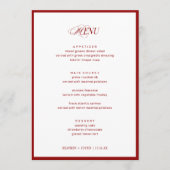 5x7" Red Bon Appetit Classic Elegante Fancy bruilo Menu (Voorkant)