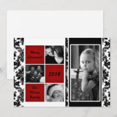 5x7 Red Box Damask FOTO-kerstkaart Feestdagenkaart (Voorkant / Achterkant)