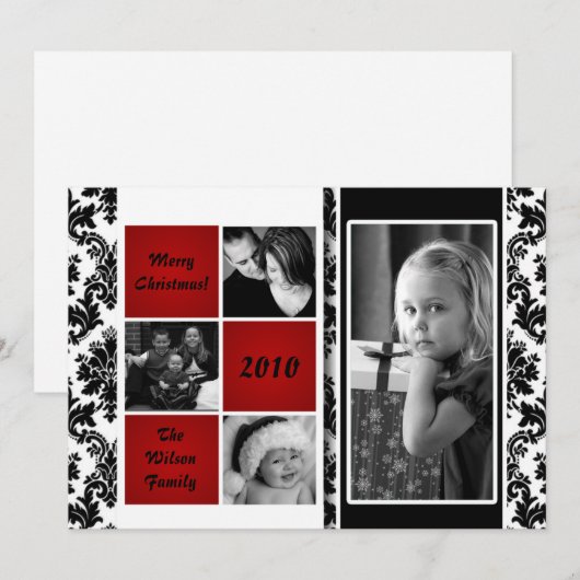 5x7 Red Box Damask FOTO-kerstkaart Feestdagenkaart (Voorkant / Achterkant)
