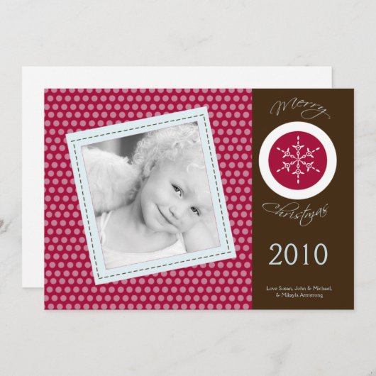 5x7 Red Brown Polka dot PHOTO-kerstkaart Feestdagenkaart (Voorkant / Achterkant)