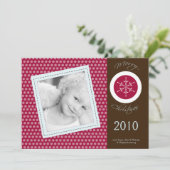 5x7 Red Brown Polka dot PHOTO-kerstkaart Feestdagenkaart (Staand voorkant)