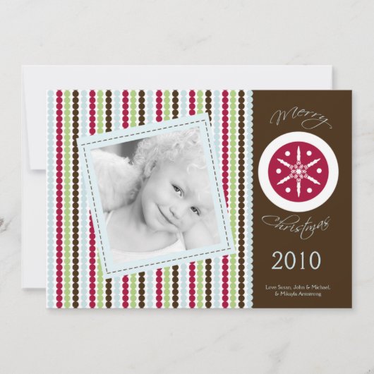 5x7 Red Brown Polka dot PHOTO-kerstkaart Feestdagenkaart (Voorkant)