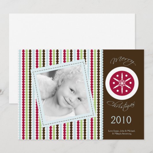 5x7 Red Brown Polka dot PHOTO-kerstkaart Feestdagenkaart (Voorkant / Achterkant)