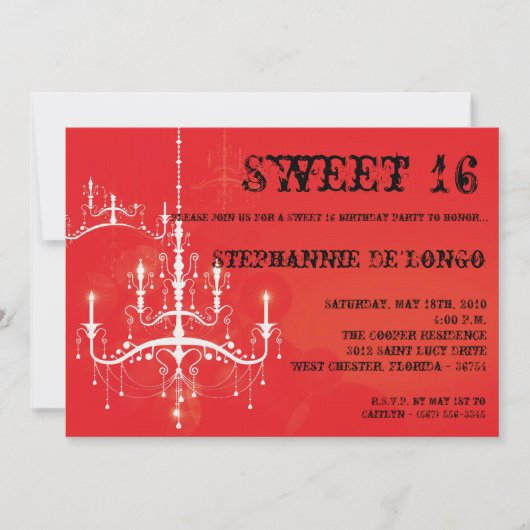 5x7 Red Chandelier Sweet 16 Birthday Invitation Kaart (Voorkant)