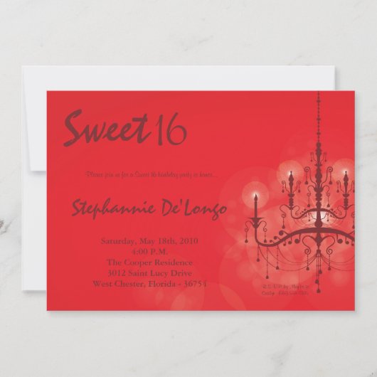 5x7 Red Chandelier Sweet 16 Birthday Invitation Kaart (Voorkant)