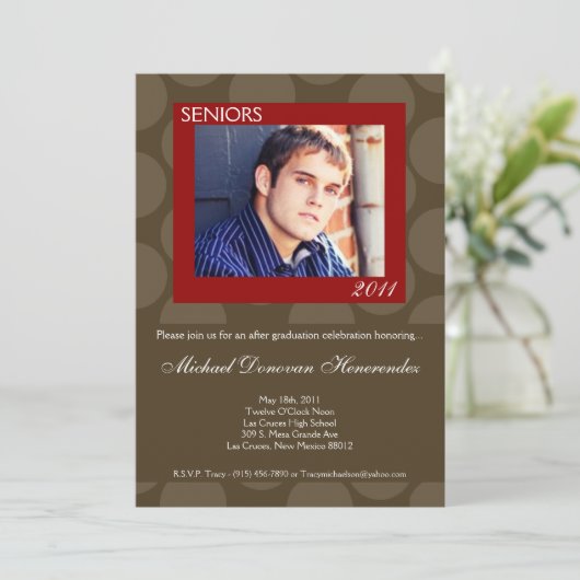 5x7 Red Circle Polk Foto Afstuderen Aankondiging (Staand voorkant)