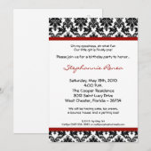 5x7 Red Crimson Damask verjaardagsfeestje uitnodig Kaart (Voorkant / Achterkant)