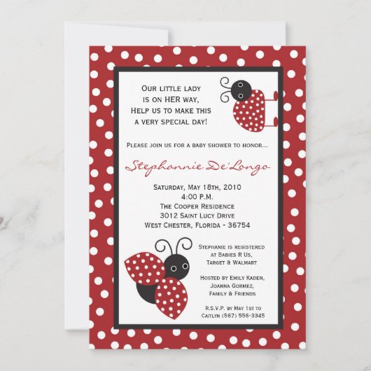 5x7 Red Crimson Lady Bug Baby shower Uitnodiging (Voorkant)