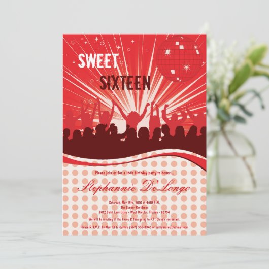 5x7 Red Dance Party 16e verjaardag uitnodiging (Staand voorkant)