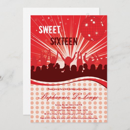 5x7 Red Dance Party 16e verjaardag uitnodiging (Voorkant / Achterkant)
