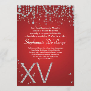 5x7 Red Diamond Quinceanera Birthday Uitnodiging