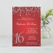 5x7 Red Diamond Sweet 16 Birthday Invitation Kaart (Staand voorkant)