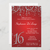 5x7 Red Diamond Sweet 16 Birthday Invitation Kaart (Voorkant / Achterkant)
