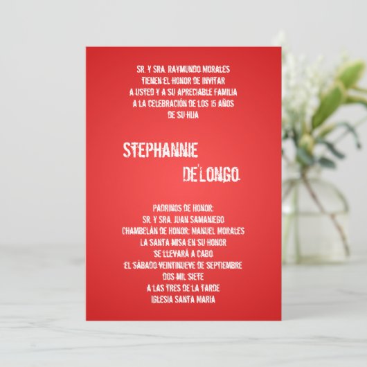5x7 Red DJ Spin Platenspeler Quinceanera Uitnodigi Kaart (Staand voorkant)