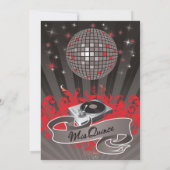 5x7 Red DJ Spin Platenspeler Quinceanera Uitnodigi Kaart (Achterkant)