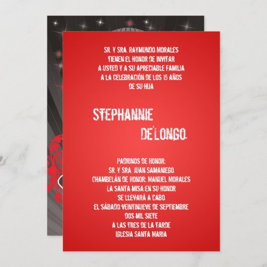 5x7 Red DJ Spin Platenspeler Quinceanera Uitnodigi Kaart (Voorkant / Achterkant)