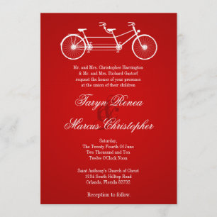 5x7 Red Double Bike Old Linen Wedding Invitation Kaart
