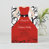 5x7 Red Dress Sweet 16 Birthday Invitation Kaart (Staand voorkant)