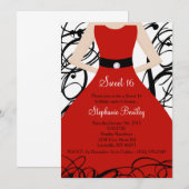 5x7 Red Dress Sweet 16 Birthday Invitation Kaart (Voorkant / Achterkant)
