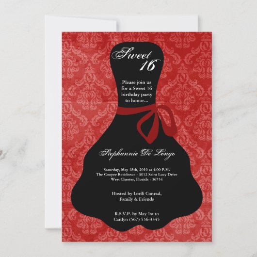 5x7 Red Dress Sweet 16 Birthday Invitation Kaart (Voorkant)