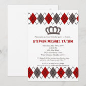 5x7 Red Gra Argyle Crown Verjaardagsfeestje Uitnod Kaart (Voorkant / Achterkant)