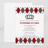 5x7 Red Gray Argyle Crown Baby shower Uitnodiging (Voorkant / Achterkant)
