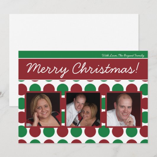 5x7 Red Green Polka Dot Poka PHOTO-kerstkaart Feestdagenkaart (Voorkant / Achterkant)
