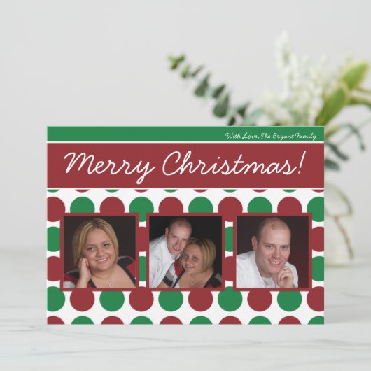 5x7 Red Green Polka Dot Poka PHOTO-kerstkaart Feestdagenkaart (Staand voorkant)