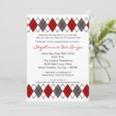 5x7 Red Grey Argyle Punk Baby shower Uitnodiging (Staand voorkant)