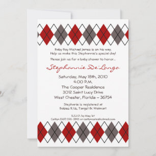 5x7 Red Grey Argyle Punk Baby shower Uitnodiging