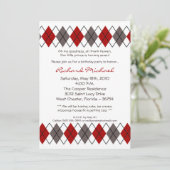 5x7 Red Grey Argyle Punk Birthday Party Invitation Kaart (Staand voorkant)