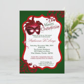 5x7 Red Masquerade Maskermasker XMAS-uitnodiging Kaart (Staand voorkant)