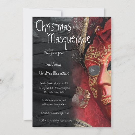5x7 Red Masquerade met Kerstmis XMAS-uitnodiging Kaart (Voorkant)