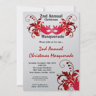 5x7 Red Masquerade met Kerstmis XMAS-uitnodiging Kaart