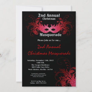5x7 Red Masquerade met Kerstmis XMAS-uitnodiging Kaart