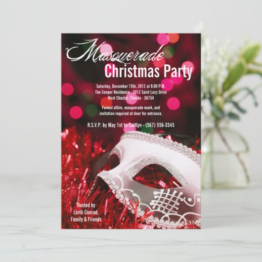 5x7 Red Masquerade met Kerstmis XMAS-uitnodiging Kaart (Staand voorkant)