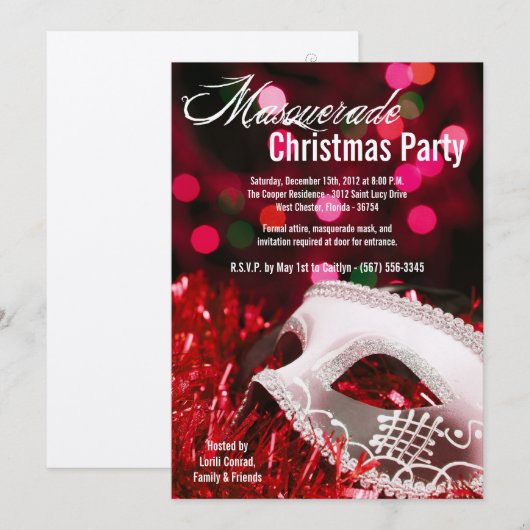 5x7 Red Masquerade met Kerstmis XMAS-uitnodiging Kaart (Voorkant / Achterkant)