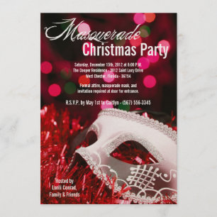 5x7 Red Masquerade met Kerstmis XMAS-uitnodiging Kaart